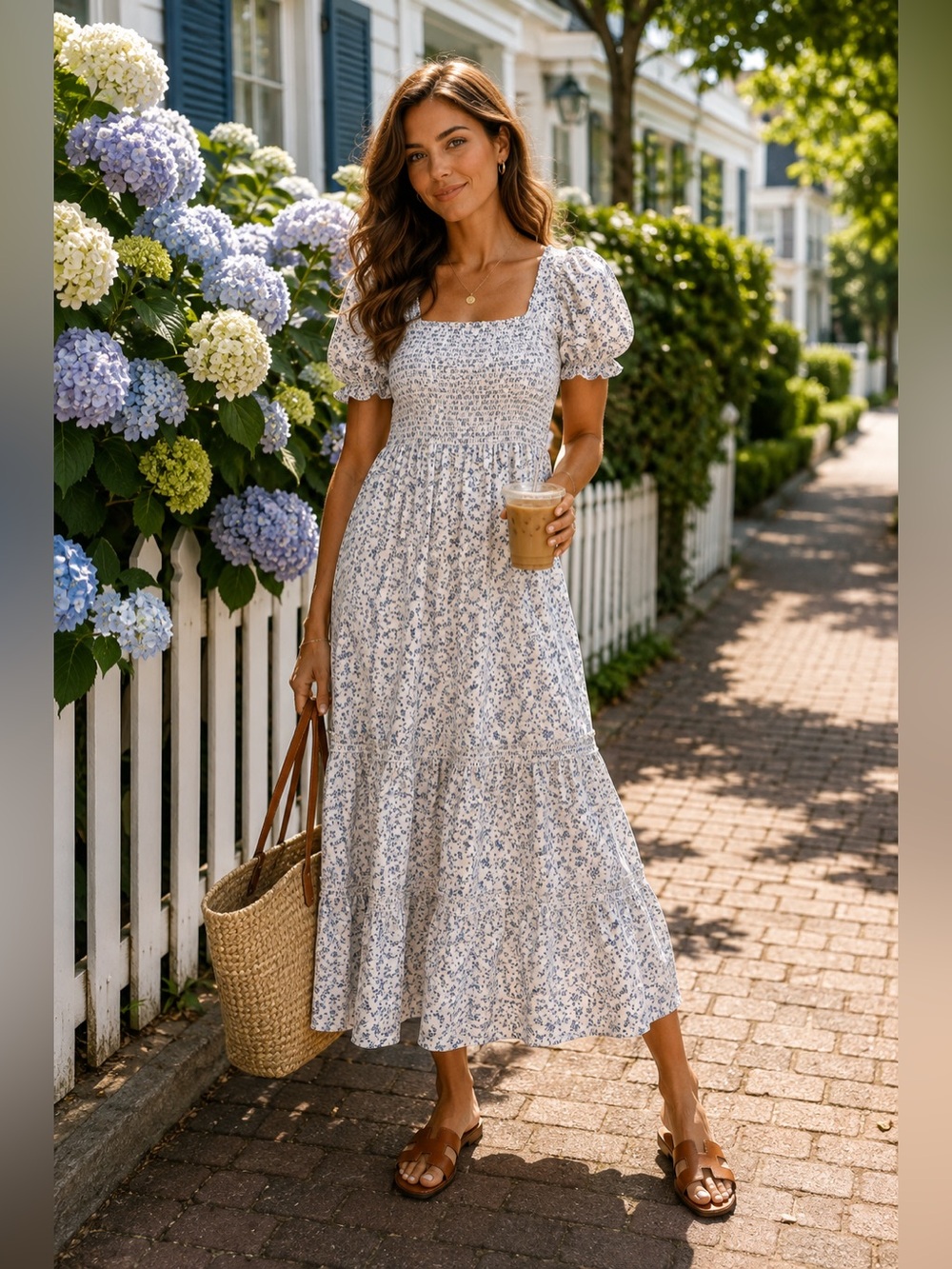 ☀️o.p.t Blue Floral Smocked Tiered Maxi Dress | XS | Cottagecore